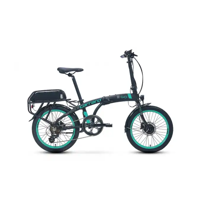 CARRARO E-LINE EGO 2.1 UNISEX KATLANIR BİSİKLET 285H HD 20 JANT 8 VİTES MAT SİYAH TURKUAZ GRİ
