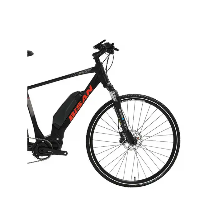 BİSAN E-TREKKING ELEKTRİKLİ ERKEK ŞEHİR BİSİKLETİ 50CM HD 28 JANT 10 VİTES MAT SİYAH KIRMIZI
