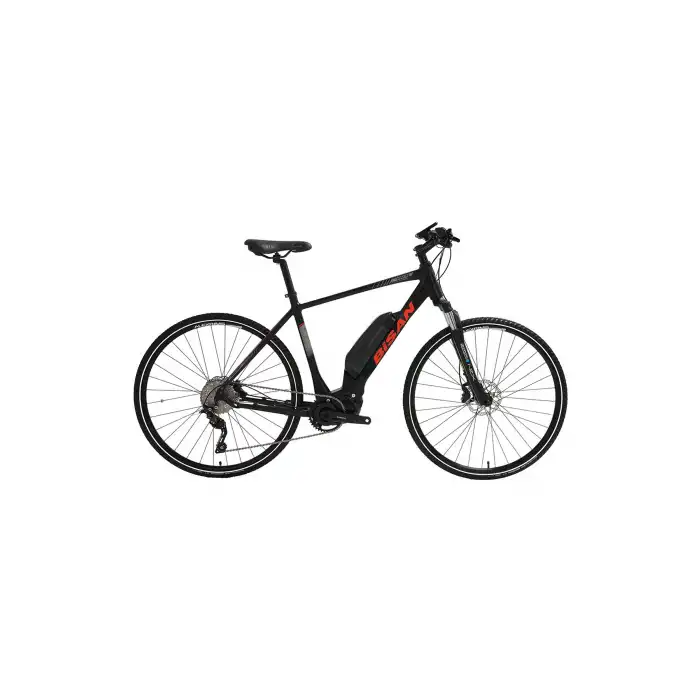 BİSAN E-TREKKING ELEKTRİKLİ ERKEK ŞEHİR BİSİKLETİ 53CM HD 28 JANT 10 VİTES MAT SİYAH KIRMIZI