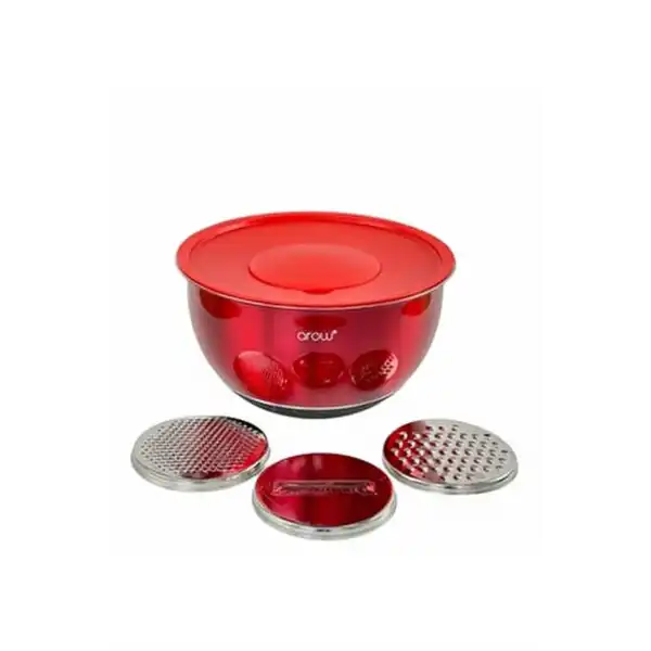 AROW DARIA PASLANMAZ ÇELİK RENDELİ KAPAKLI KARIŞTIRMA KABI 26 CM KIRMIZI DC1.TR-2456