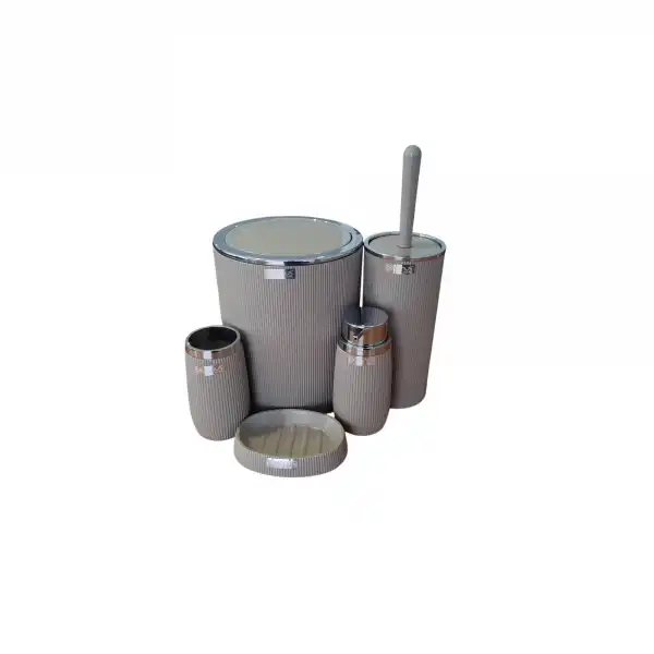 OKYANUS HOME 5 Lİ BANYO SETİ ÇİZGİLİ YUVARLAK KROM KAHVE OKY-478-1