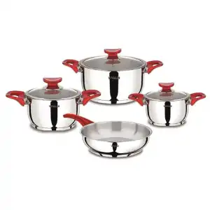 VIVALDI PERLA ÇELİK TENCERE SETİ 7 PARÇA KIRMIZI KUPLU G734