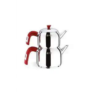 VIVALDI TUANA ÇELİK MİNİ BOY ÇAYDANLIK 4 PARÇA KIRMIZI KUPLU GORGEL.0547