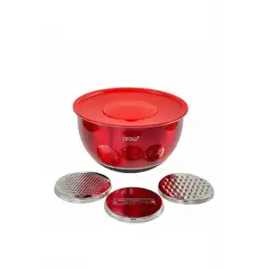 AROW DARIA PASLANMAZ ÇELİK RENDELİ KAPAKLI KARIŞTIRMA KABI 26 CM KIRMIZI DC1.TR-2456