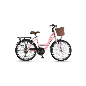 ÜMİT 2410 ALANYA SEPETLİ KADIN ŞEHİR BİSİKLETİ V 24 JANT 21 VİTES TOZ PEMBE