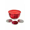 AROW DARIA PASLANMAZ ÇELİK RENDELİ KAPAKLI KARIŞTIRMA KABI 26 CM KIRMIZI DC1.TR-2456