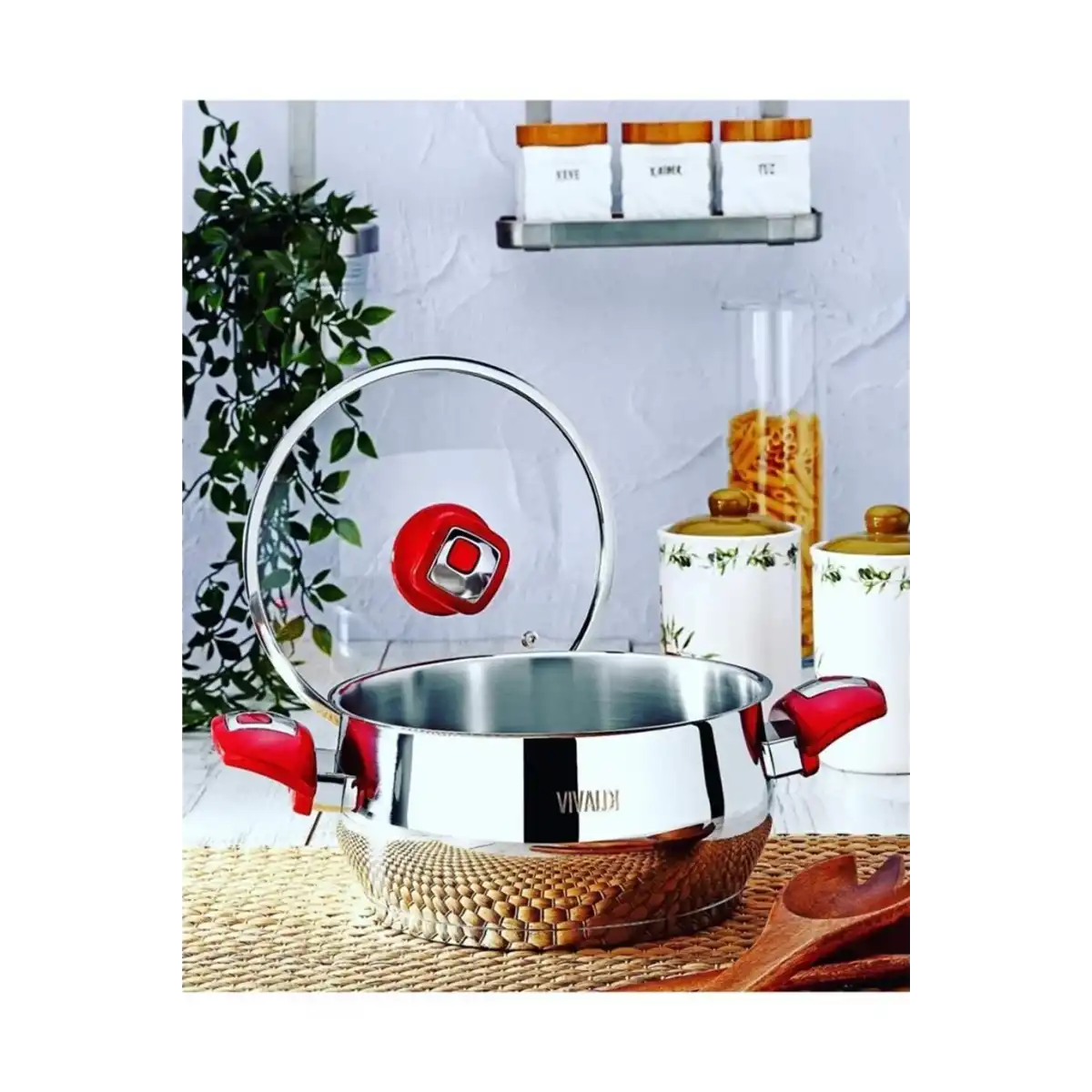 VIVALDI TOMBO ÇELİK TENCERE DERİN KIRMIZI KUPLU 24X14 6.5 LT  G769