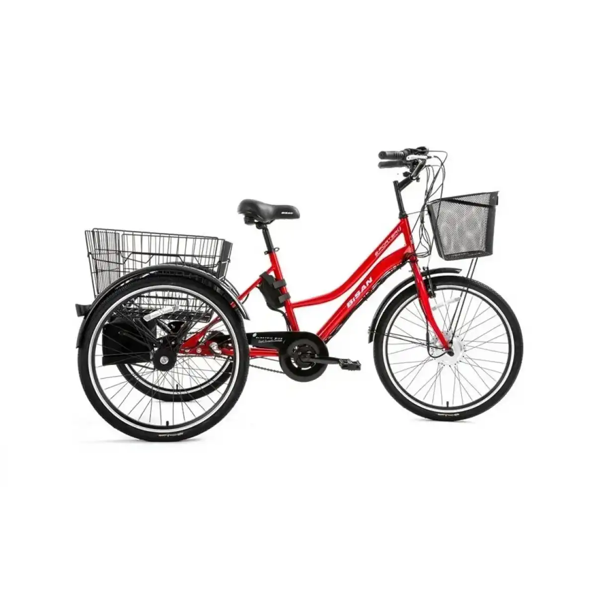 BİSAN E-PORTER ÜÇ TEKERLİ ELEKTRİKLİ BİSİKLET 44CM V 24 JANT 3 VİTES BAYRAK KIRMIZI BEYAZ