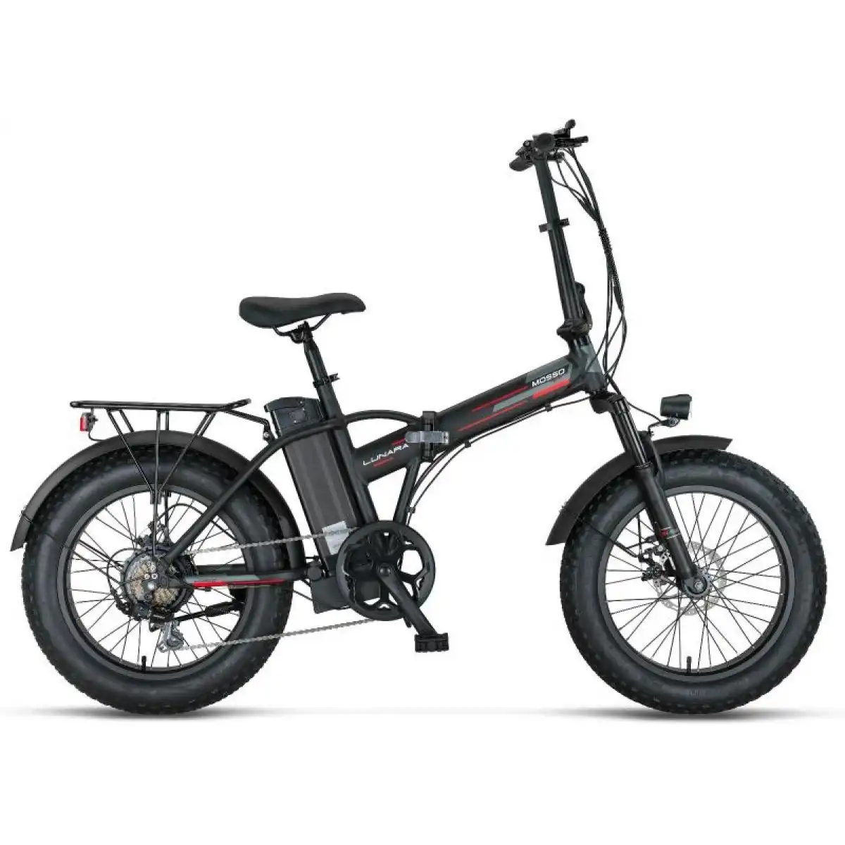 MOSSO LUNARA-RR ELEKTRİKLİ KATLANIR BİSİKLET 420H MD 20 JANT 7 VİTES MAT SİYAH KIRMIZI