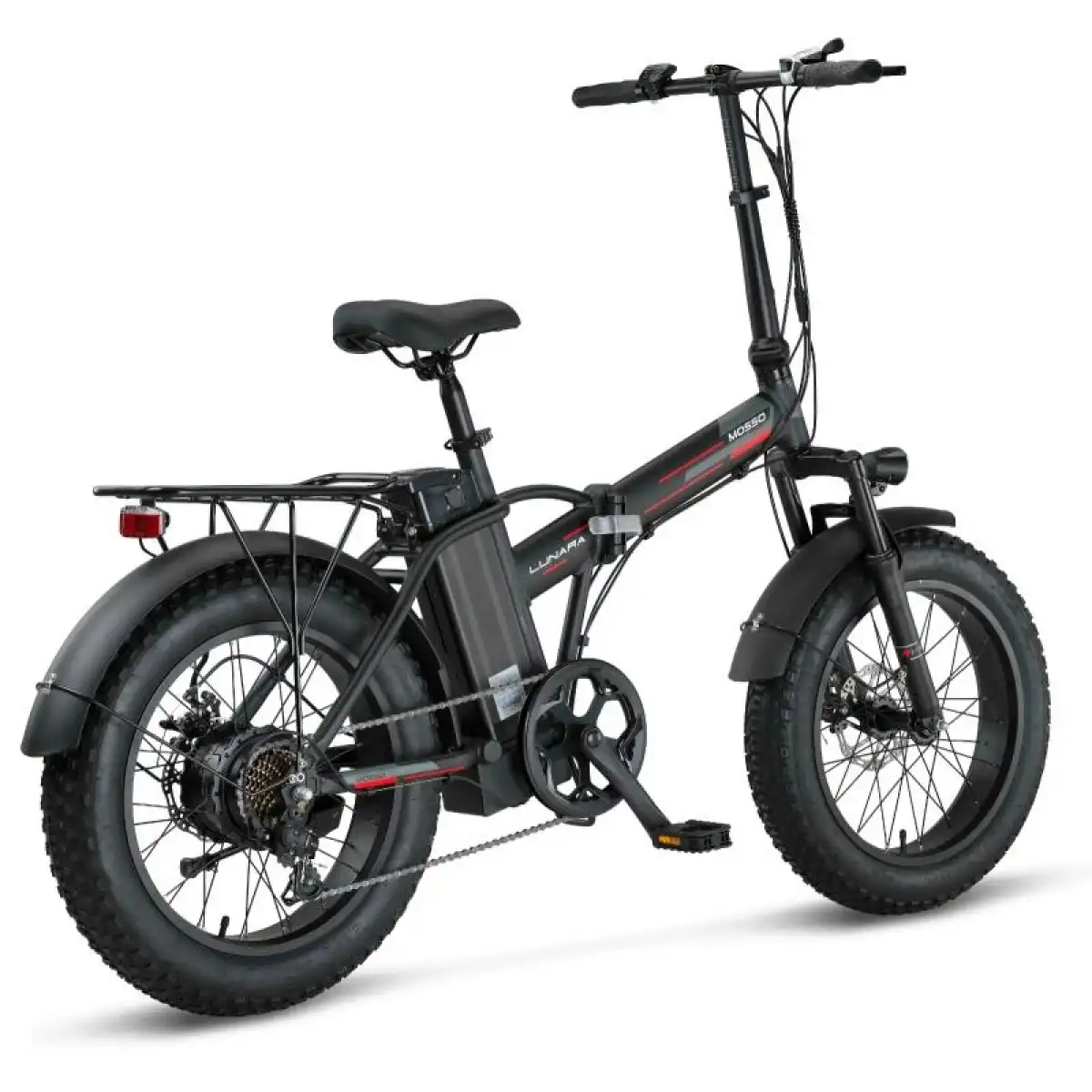 MOSSO LUNARA-RR ELEKTRİKLİ KATLANIR BİSİKLET 420H MD 20 JANT 7 VİTES MAT SİYAH KIRMIZI