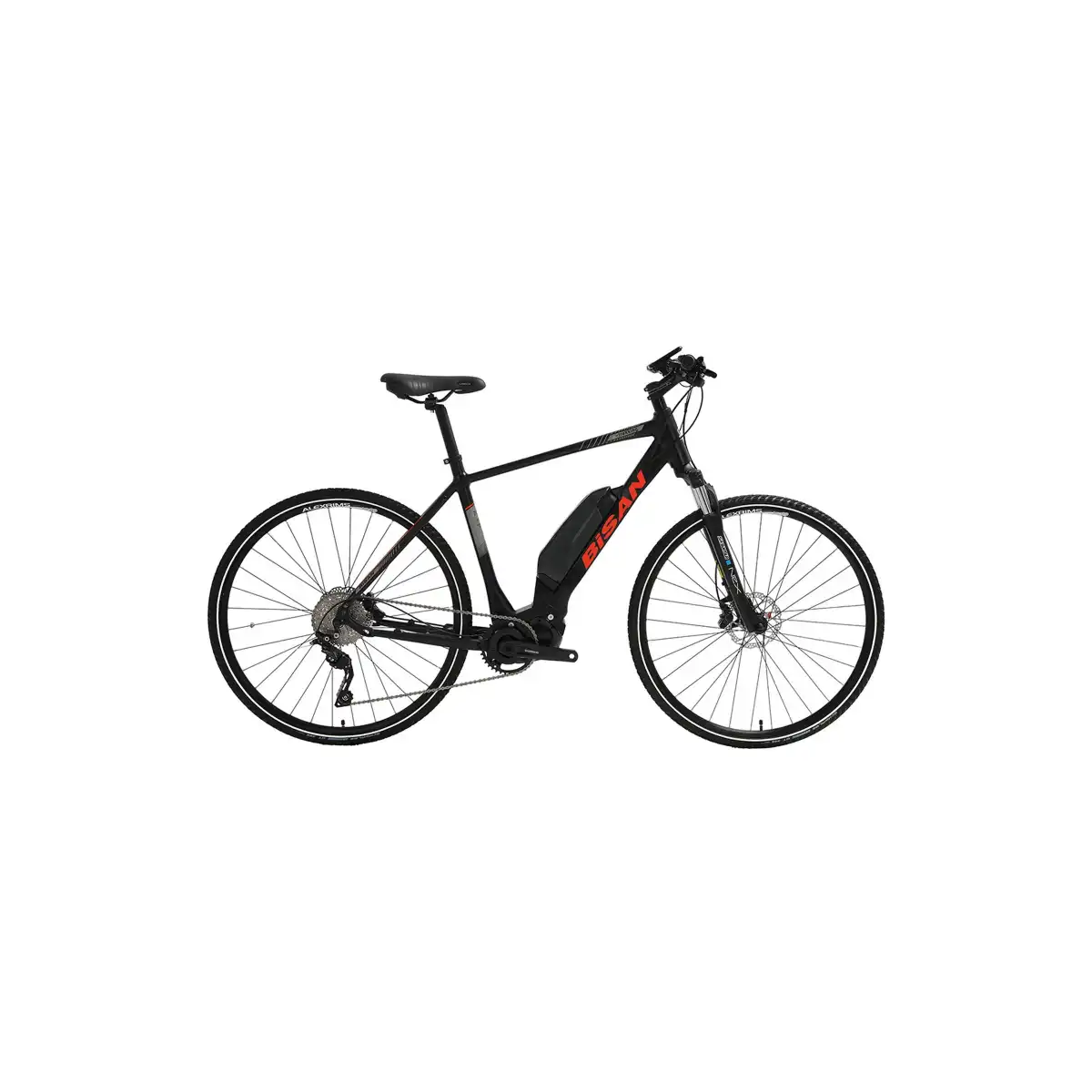 BİSAN E-TREKKING ELEKTRİKLİ ERKEK ŞEHİR BİSİKLETİ 53CM HD 28 JANT 10 VİTES MAT SİYAH KIRMIZI