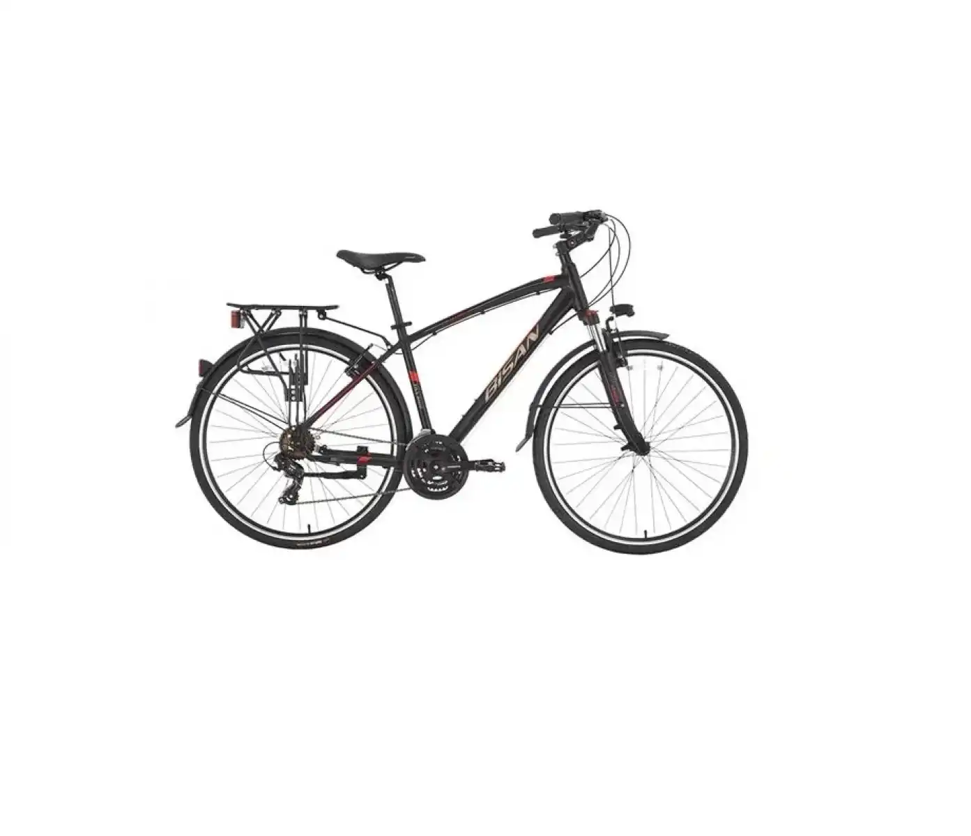 BİSAN TRX 8100 CITY ERKEK ŞEHİR BİSİKLETİ 46CM V 28 JANT 21 VİTES MAT SİYAH KIRMIZI