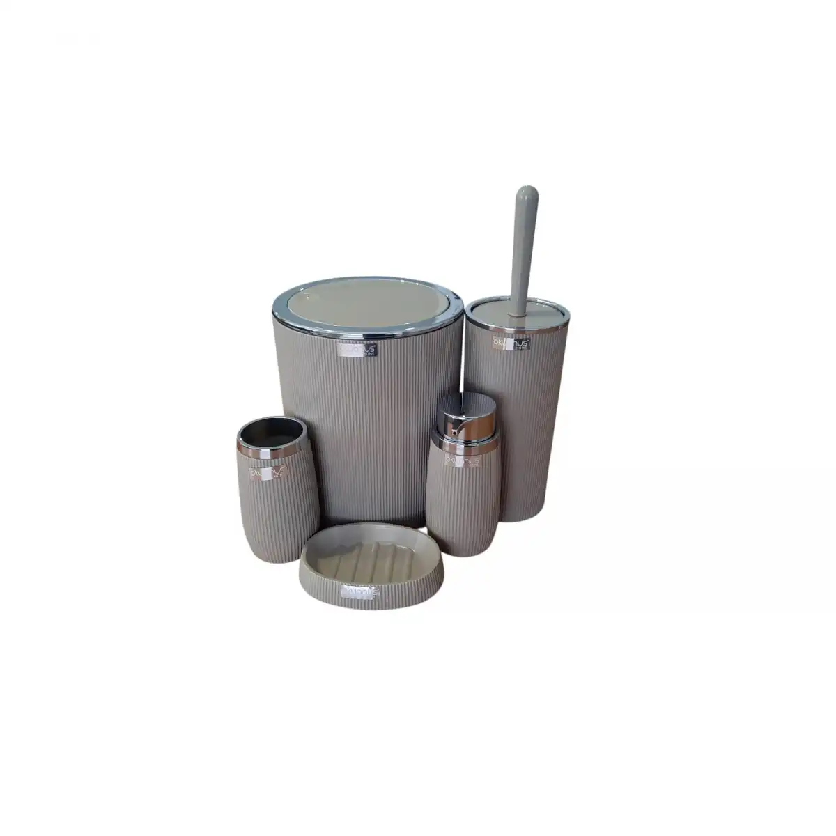 OKYANUS HOME 5 Lİ BANYO SETİ ÇİZGİLİ YUVARLAK KROM KAHVE OKY-478-1