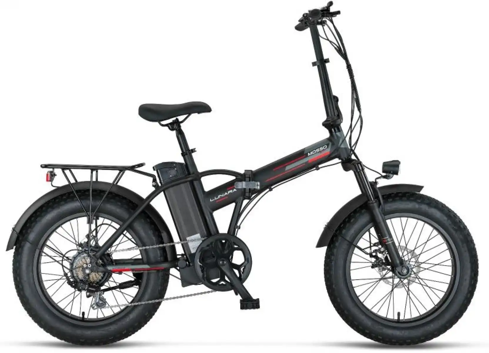 MOSSO LUNARA-RR ELEKTRİKLİ KATLANIR BİSİKLET 420H MD 20 JANT 7 VİTES MAT SİYAH KIRMIZI