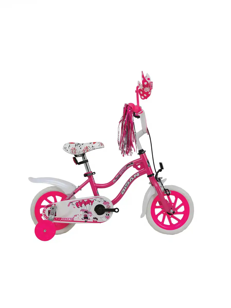 BİSAN HAPPY KIZ ÇOCUK BİSİKLETİ 21CM V 12 JANT METALİK PEMBE KIRMIZI
