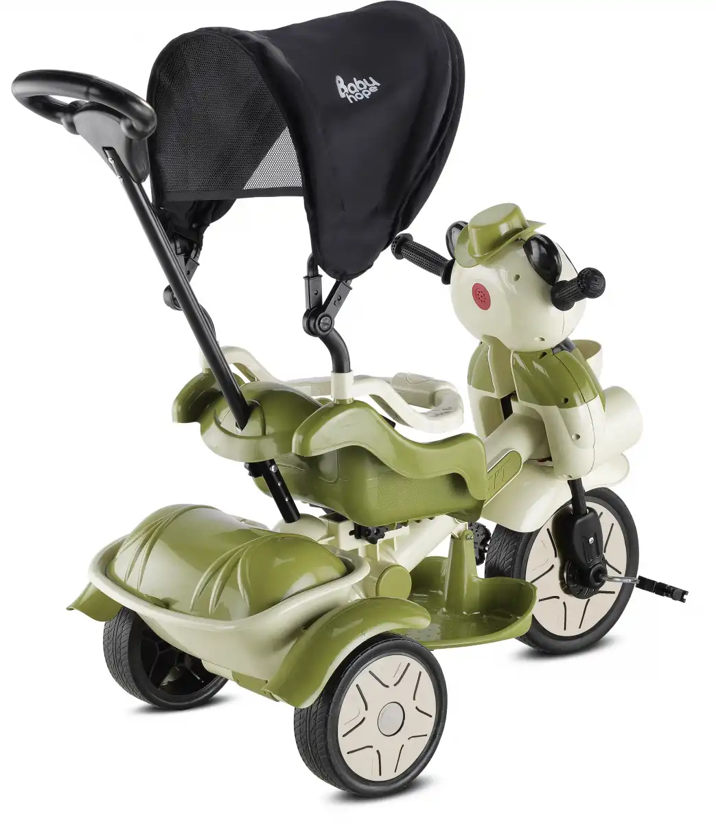 BABYHOPE 127 LITTLE PANDA ÜÇ TEKER KONTROLLÜ BEBEK BİSİKLETİ YEŞİL BEJ