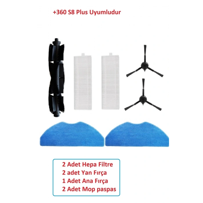 360 S8 Plus robot süpürge filtre fırça mop paspas seti