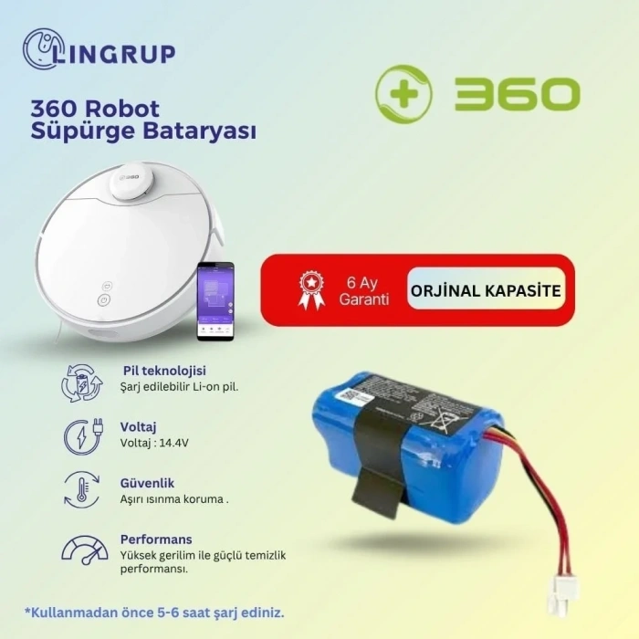 360 Vacuum Mop Cleaner S7 Robot Süpürge Uyumlu Batarya 3500 mAh -