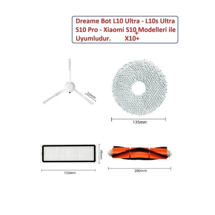 Xiaomi S10+ plus X10+ Yedek Filtre Mop Paspas Fırça Seti