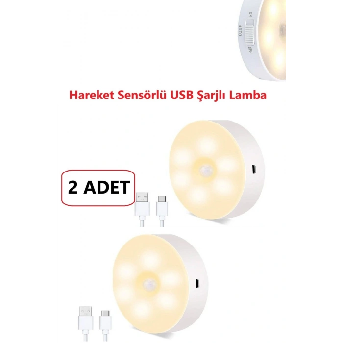 LED Gece Lambası Hareket Sensörü Şarj Edilebilir Duvara Monte Lamba 2 ADET