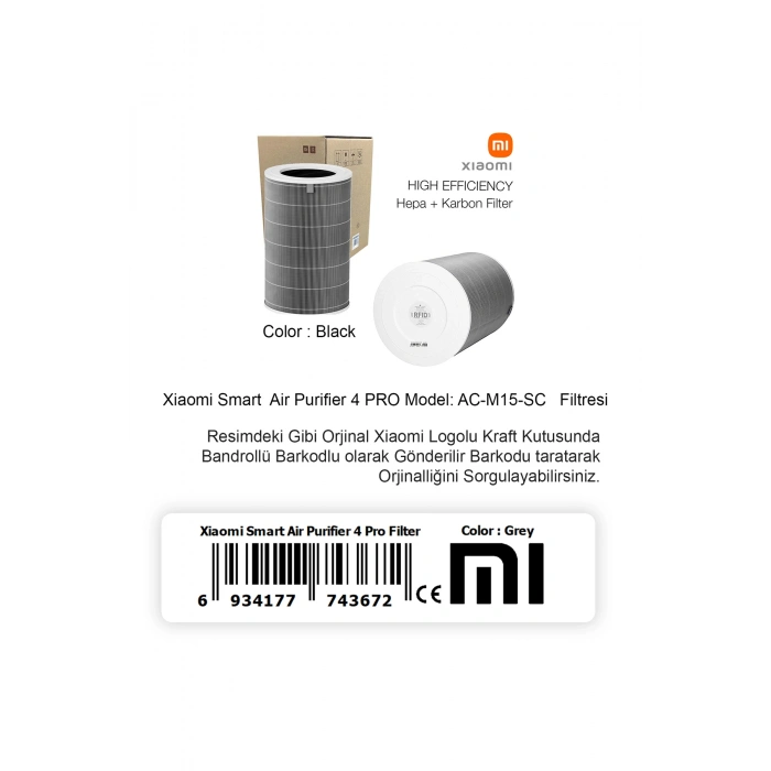 Mi Air Purifier 4 Pro Filtre Hava Temizleyici Yedek Filtresi