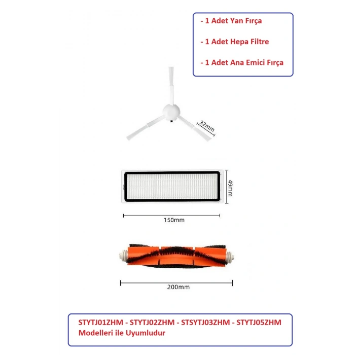 Lin Grup Mi Robot Xiaomi Mop Pro + Plus (Stytj02Zhm-Stytj03Zhm) Uyumlu Fırça Filtre Seti