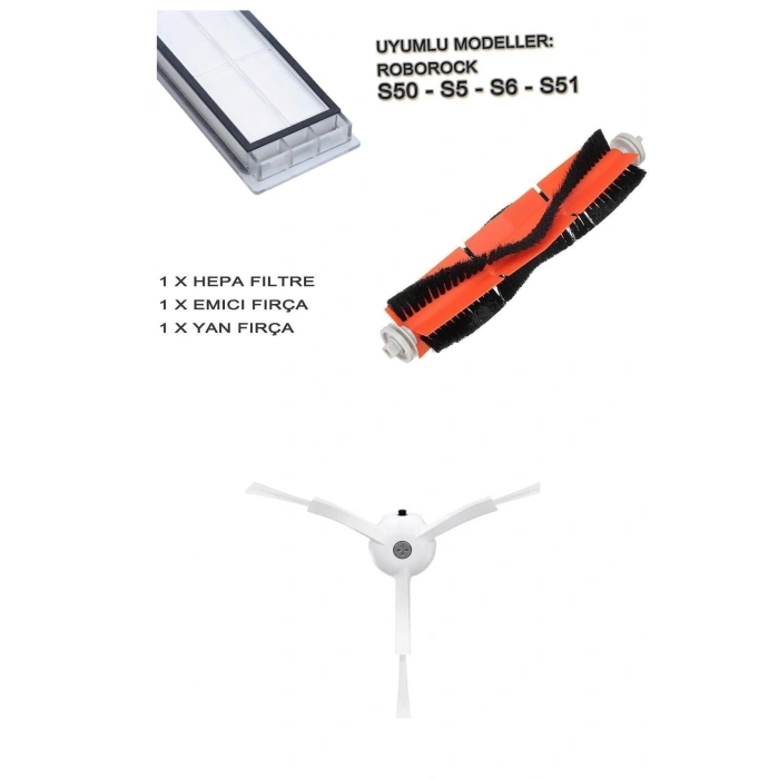 Roborock Mi Robot Vakum S50 S51 S5 S6 Hepa Filtre + Yan Fırça + Emici Ana Fırça