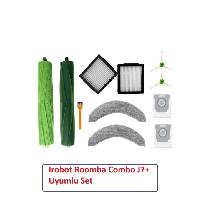 Lin Grup Irobot Roomba Combo J7+ Uyumlu Yedek Mop Paspas Hepa Filtre Fırça Toz Torbası