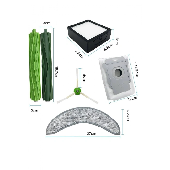 Lin Grup Irobot Roomba Combo J7+ Uyumlu Yedek Mop Paspas Hepa Filtre Fırça Toz Torbası
