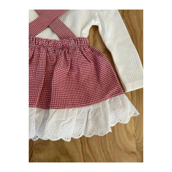 Lin Grup Kız Bebek Barbie Figürlü Ekose 2 Parça Elbise