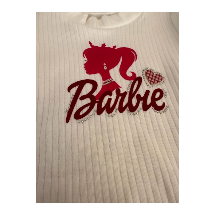 Lin Grup Kız Bebek Barbie Figürlü Ekose 2 Parça Elbise
