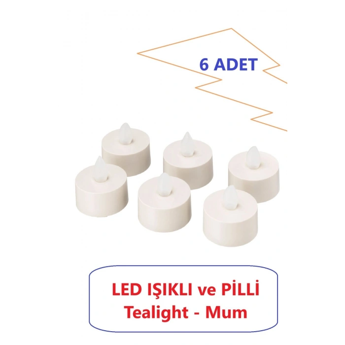 Lin Grup Led Mum Ledli Şamdan Mum Pilli Led Işıklı Mum Tea Light 6 Adet