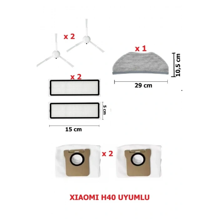 Lin Grup Xiaomi H40 Vacuum Uyumlu Yedek Parça Seti - Filtre/Toz Torbası/Fırça