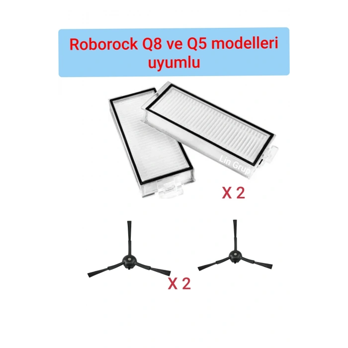 Lin Grup Roborock Q5 Ve Q8 Uyumlu Yer Süpürme Fırçası Filtre Seti