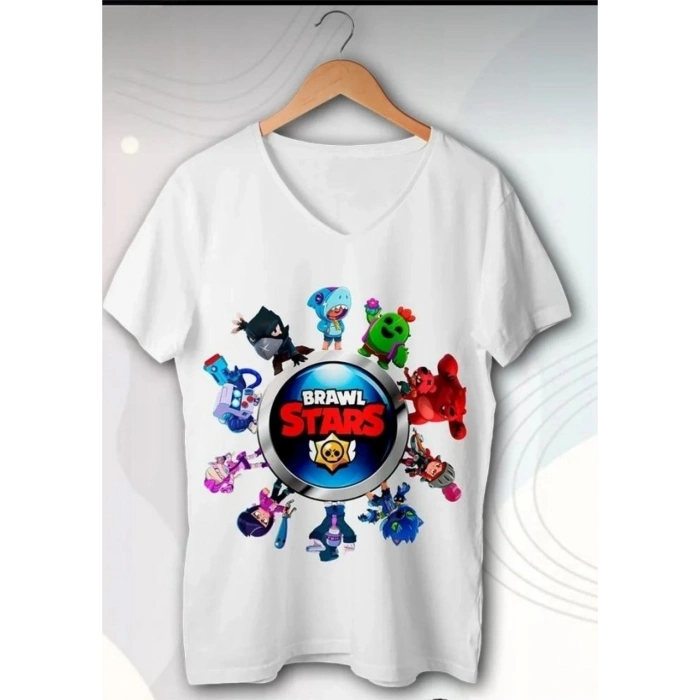 Brawl Stars Uyumlu Baskılı V Yaka Çocuk Tişört