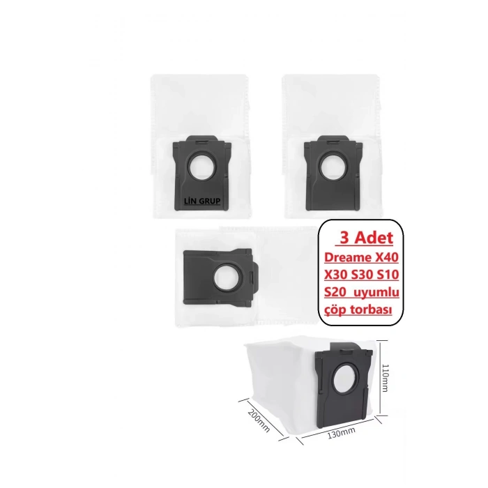 Dreame X40 X30 S30 S10 S20 x10 X20 uyumlu çöp torbası-3 ADET