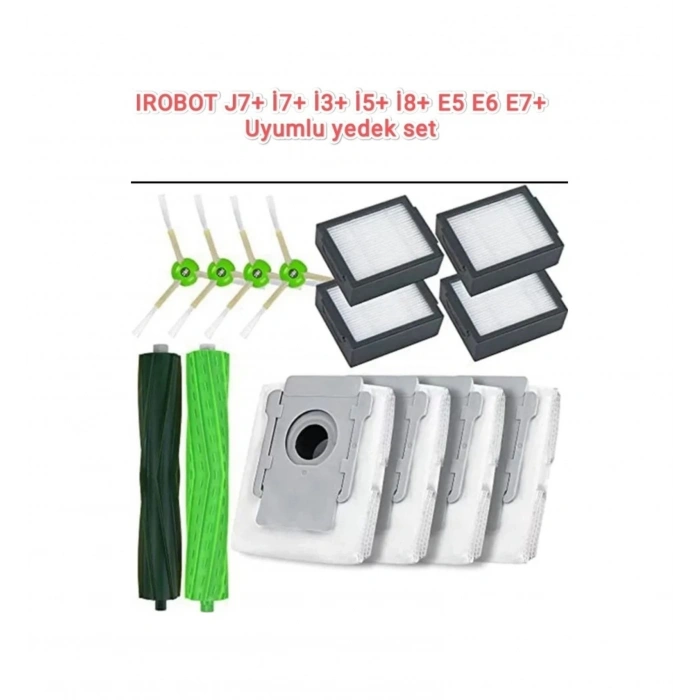 Irobot I3+ I5+ I7+ J7+ E5 E6 E7+ Plus I8+ Uyumlu Yedek Hepa Filtre Fırça Rulo Toz Torbası Seti