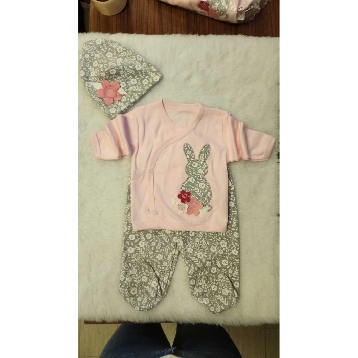 Kız Bebek Şapkalı Uzun Kollu Alt Üst Takım