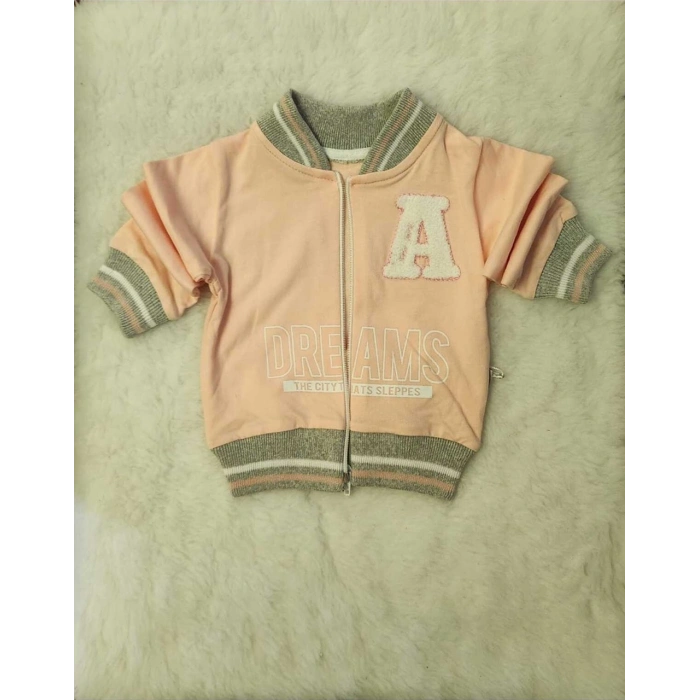 Kız Çocuk Pudra Pembe Sweatshirt Takım Fermuarlı 3 Parça