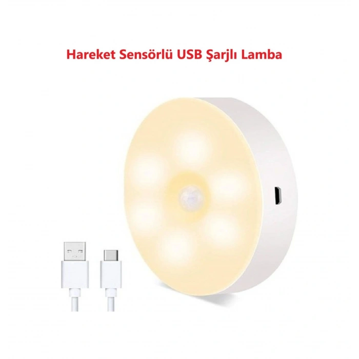 Led Gece Lambası Hareket Sensörü Şarj Edilebilir Duvara Monte Lamba 2 Adet