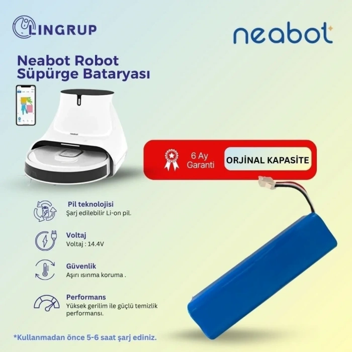 Neabot Nomo N2 Robot Süpürge Uyumlu Batarya 6400 mAh -