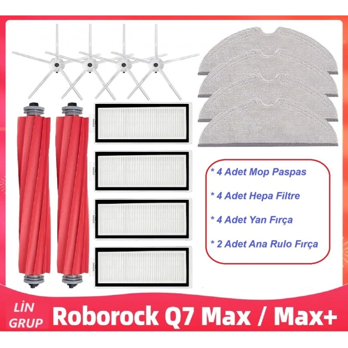 Roborock Q7 Max max plus + Uyumlu Fırça Filtre mop Paspas Yedek parça
