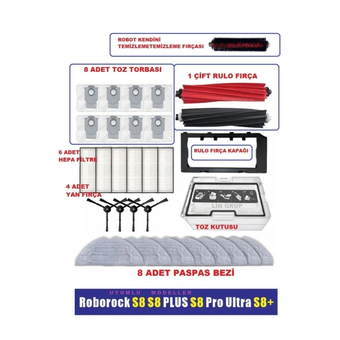 Roborock S8 Plus S8 Pro S8 Ultra Uyumlu Yedek Parça Seti