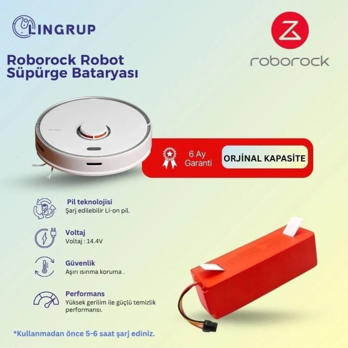 Roborock S8 + Robot Süpürge Uyumlu Batarya 6400 mAh -