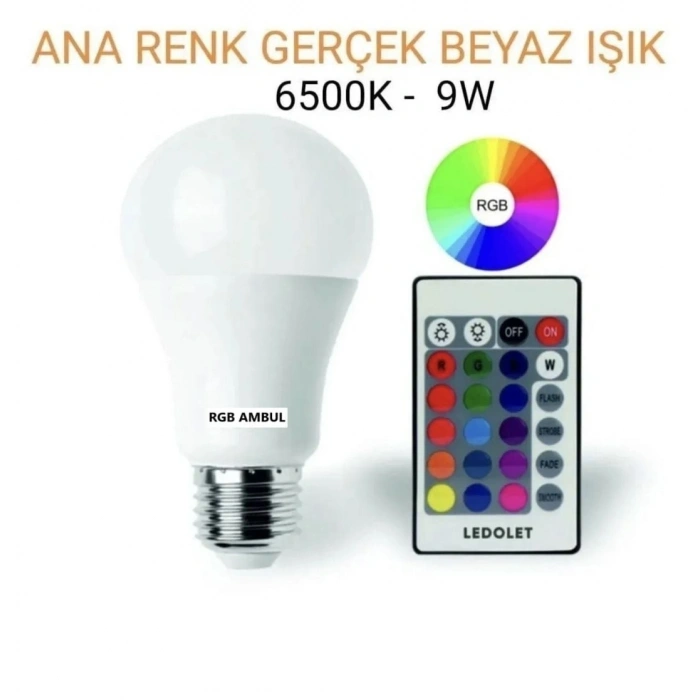 Uzaktan Kumandalı Renkli Ambul Lamba 9W Beyaz ışık