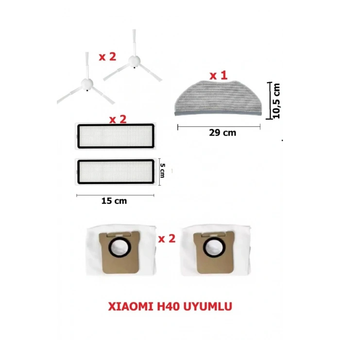 Xiaomi H40 Uyumlu Yedek Parça Seti - filtre/toz torbası/fırça