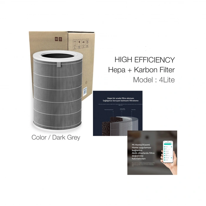 Xiaomi Smart Air Purifier 4 Lite Filtre Hepa Karbon Gri High