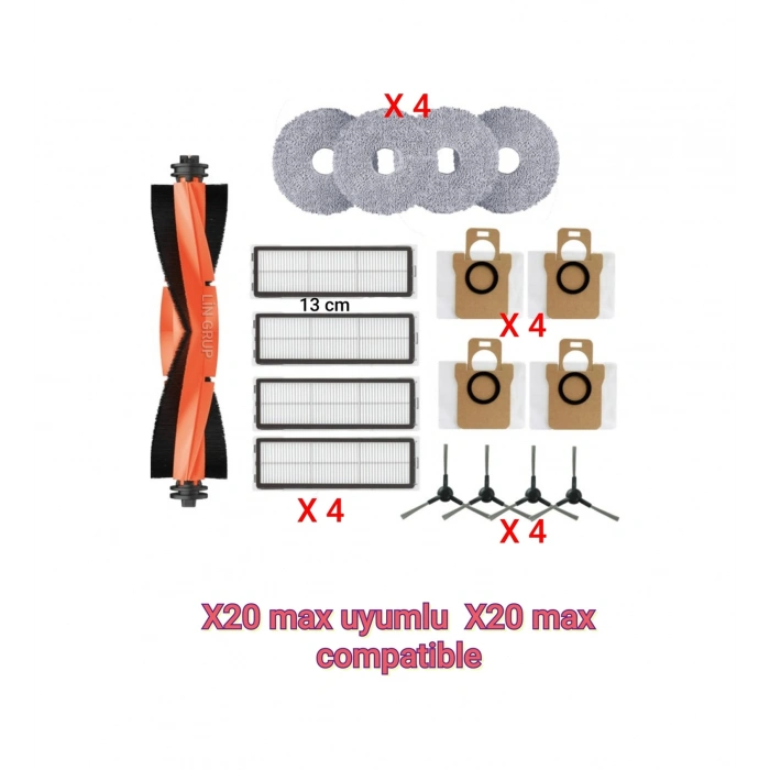 Xiaomi Uyumlu X20 Max Uyumlu Vacuum Mop Yedek Parça Seti