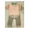 Kız çocuk pudra pembe  sweatshirt takım  fermuarlı 3 Parça