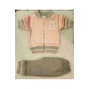 Kız çocuk pudra pembe  sweatshirt takım  fermuarlı 3 Parça
